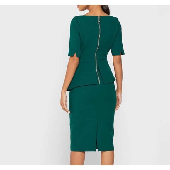 NWT Ted Baker Romolaa Peplum Shift Dress Short Sleeve Dark Green 1 US 4 - Picture 2 of 9